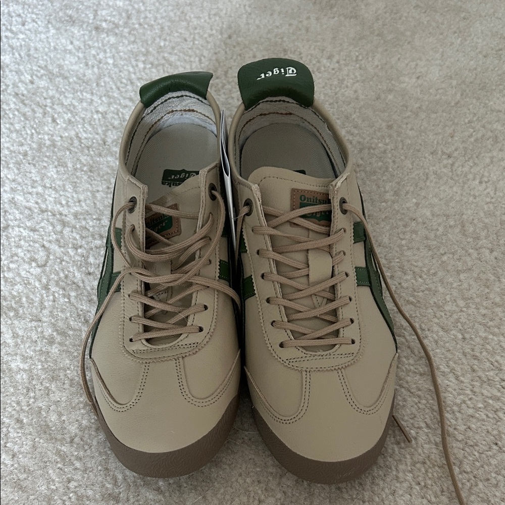 Onitsuka Tiger by Asics Beige and Green Low-Top Sneakers
